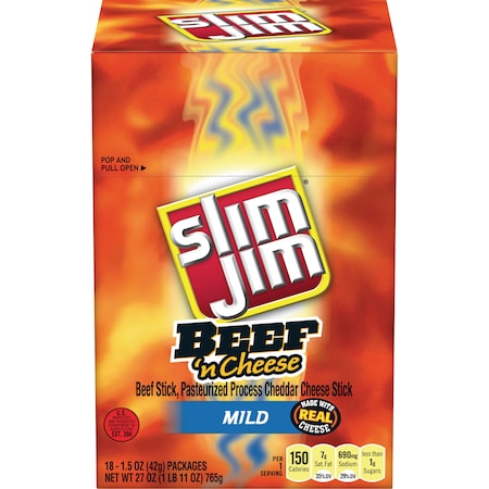 Slim Jim Slim Jim Beef And Cheese Snack Sticks 1.5 oz. Sticks, PK108 2620011200